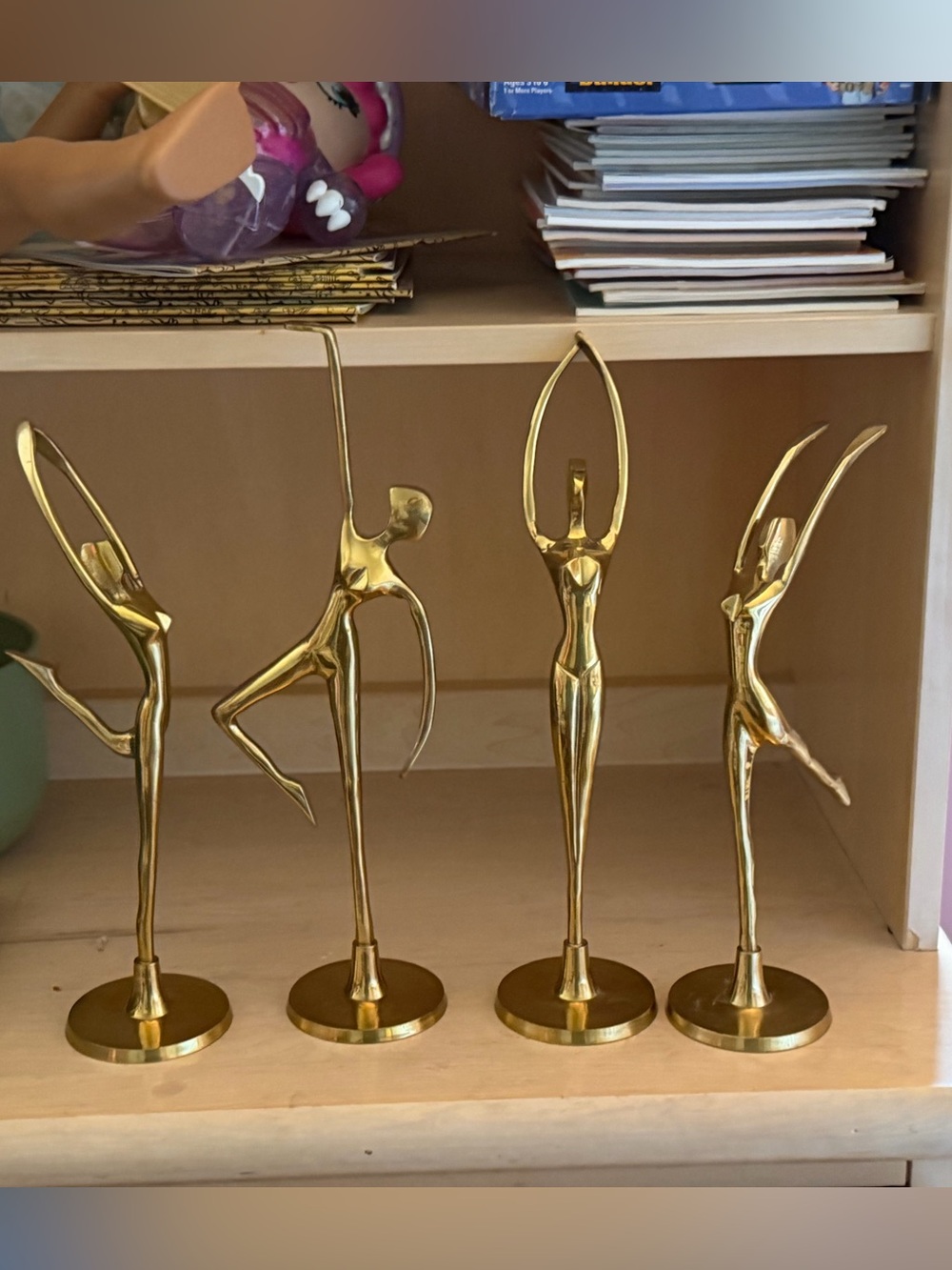 VTG 1980s Brass Ballerina Nude Dancer Figurines Set of 4 Mid Century Deco India